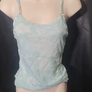 Vintage Y2K Hillard and Hansen sheer teal floral lettuce hem camisole medium